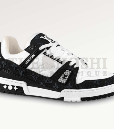 LOUIS VUITTON UNISEX LV TRAINER SNEAKER BLACK MONOGRAM CALF MASTER QUALITY - Women US 5= EU 35= 22.5 cm= UK3