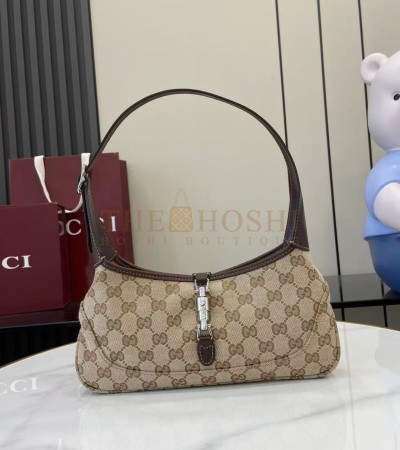 GUCCI JACKIE SLIM FAMIGLIA CROSSBODY BAG GG CANVAS LEATHER TRIM BEIGE BROWN 27×13×6CM MASTER QUALITY