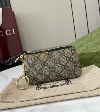 GUCCI GG EMBLEM WRISTLET CARD CASE BEIGE/BROWN CANVAS LEATHER 12X7.5CM MASTER QUALITY